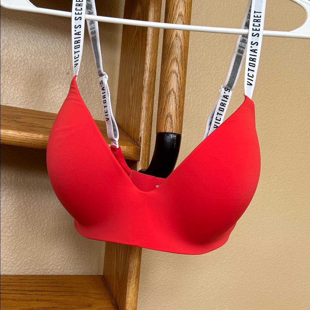 Victoria's Secret Red Wireless T-Shirt Bra With Branded Straps